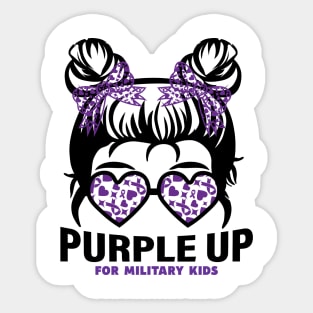 Purple up for military kids Messy bun Military child Month Sticker